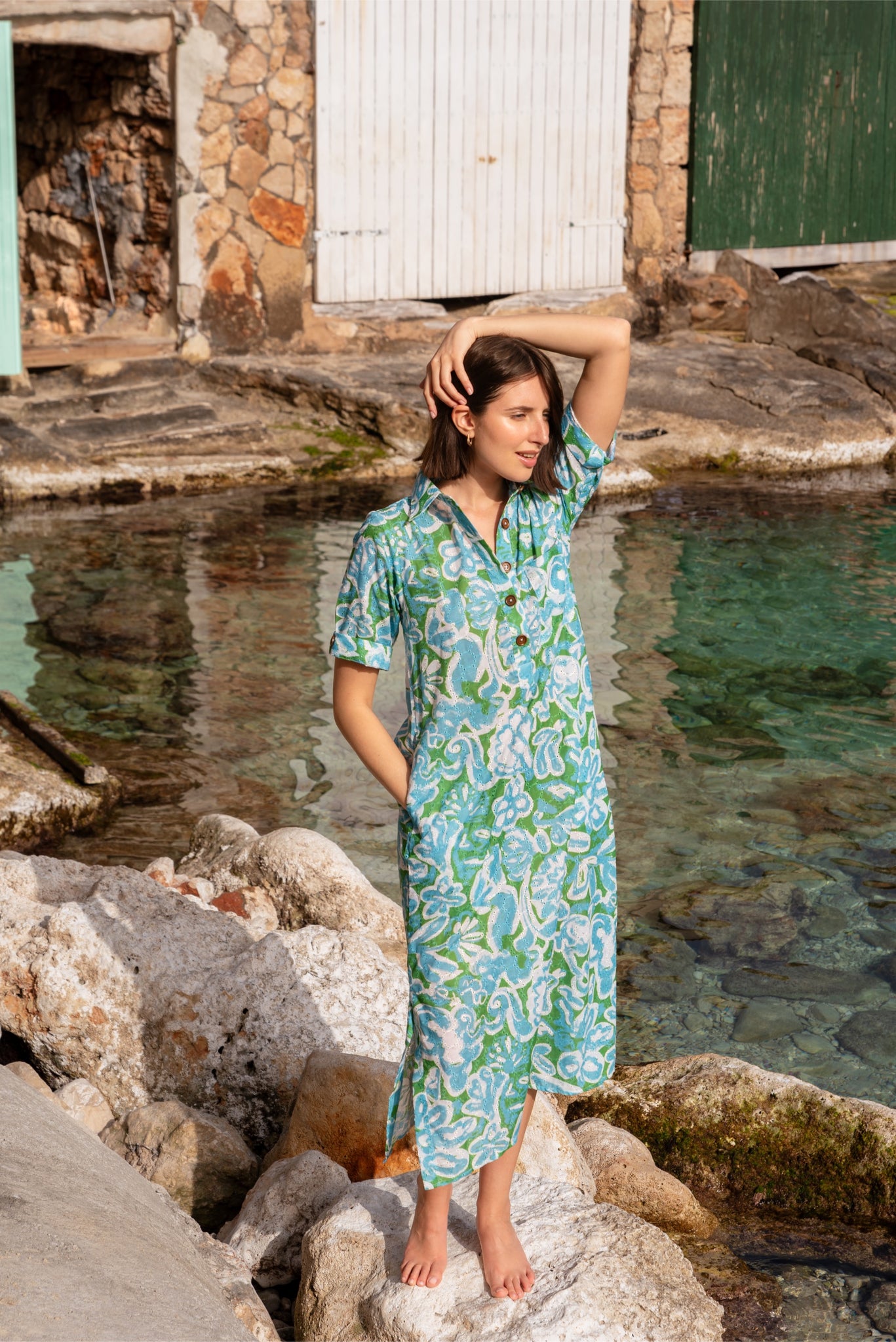 Honeydew Kaftan Dress In Azure Print