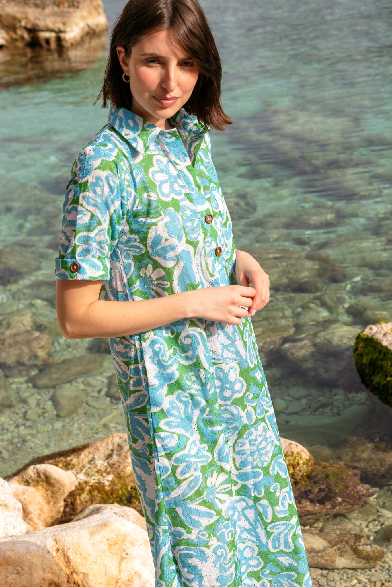 Honeydew Kaftan Dress In Azure Print