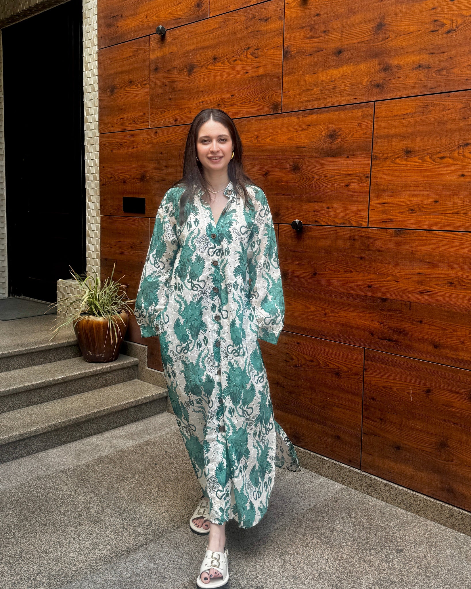 Jade Kaftan Dress in Ivy Print