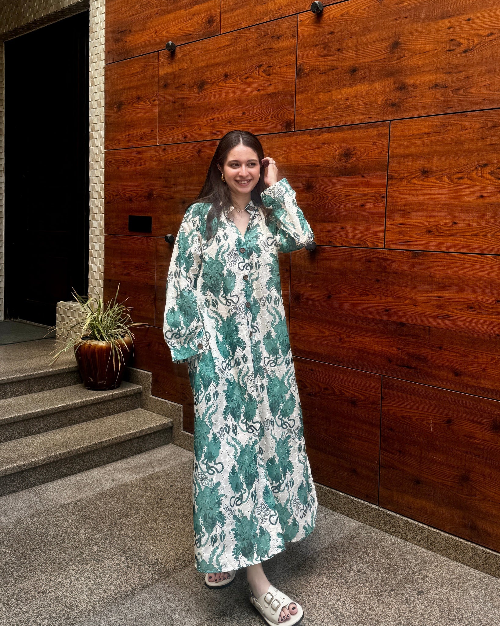 Jade Kaftan Dress in Ivy Print