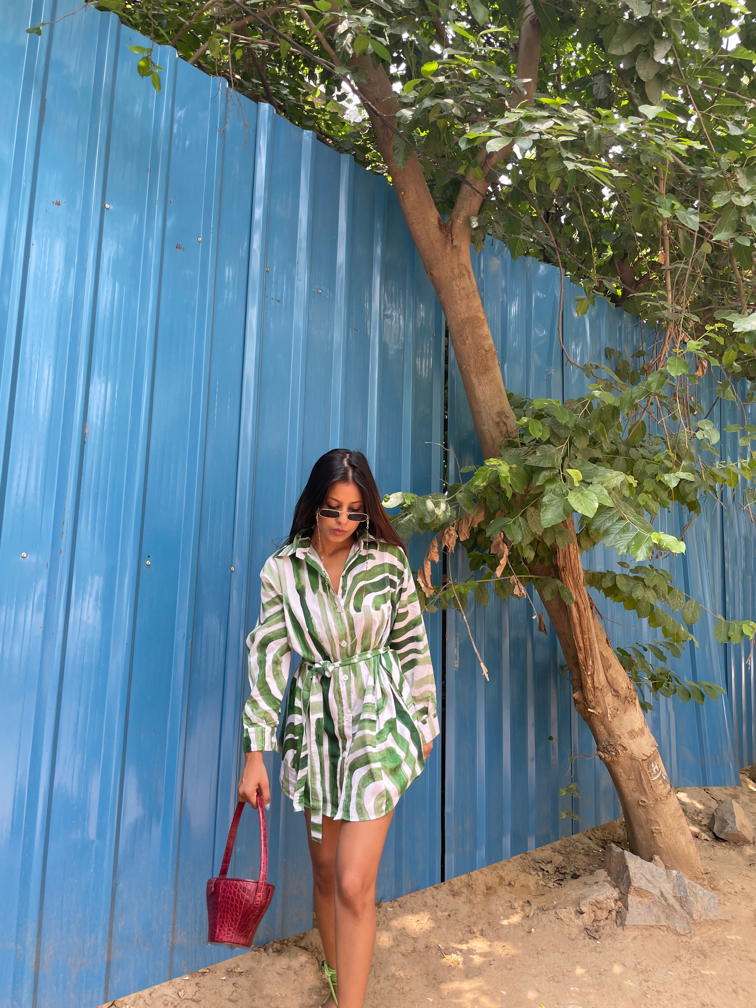 Everyday Shirt Dress in Abstract Green
