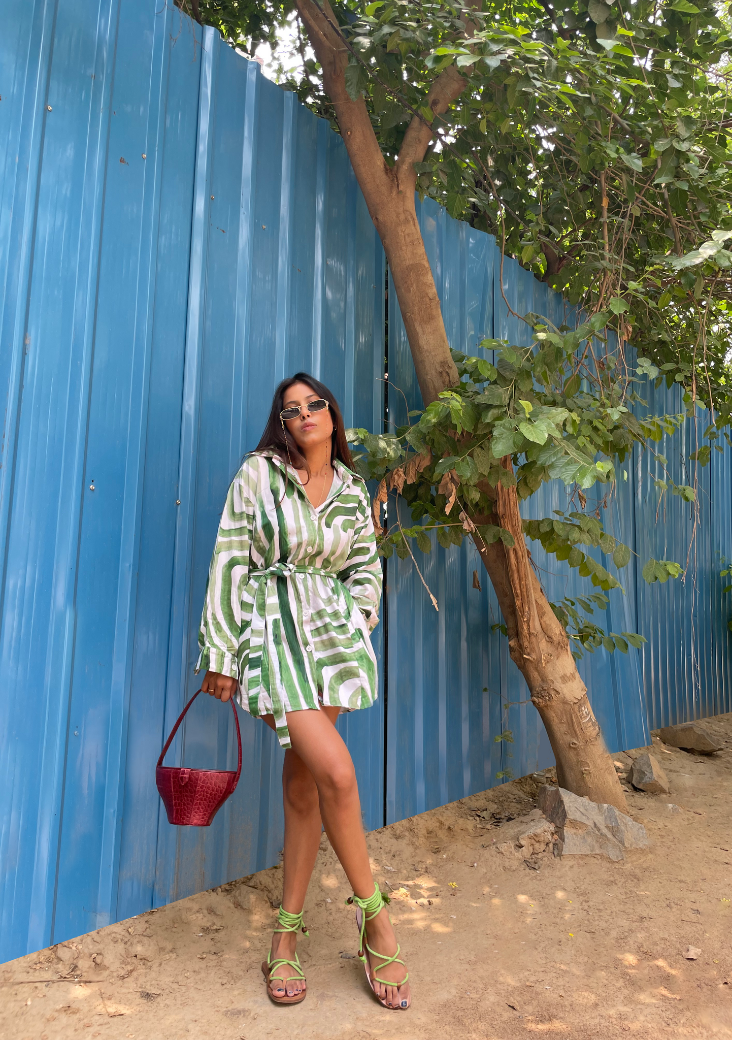 Everyday Shirt Dress in Abstract Green