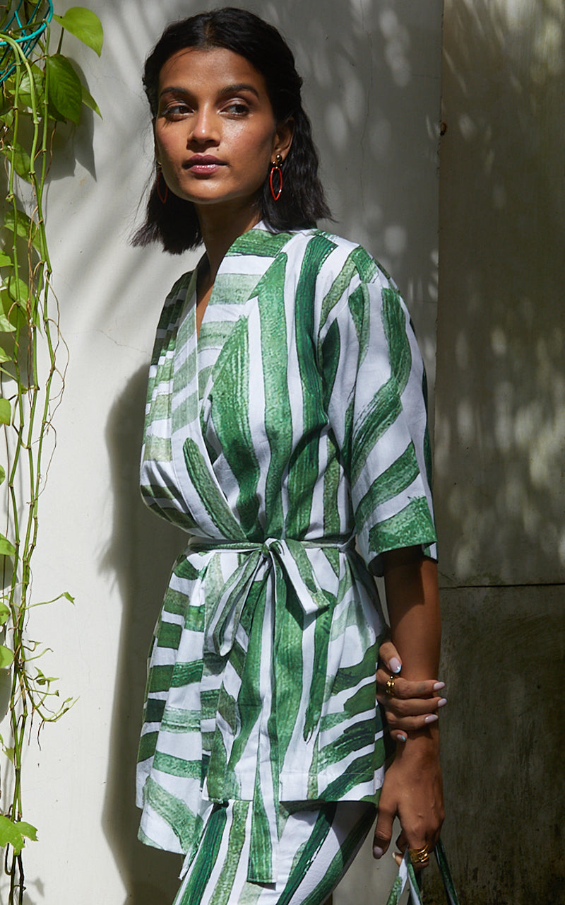 Kyoto Top In Green Abstract Print